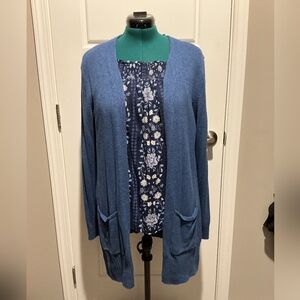 Old Navy Women's Blue Open-Front Cardigan And Floral Tank